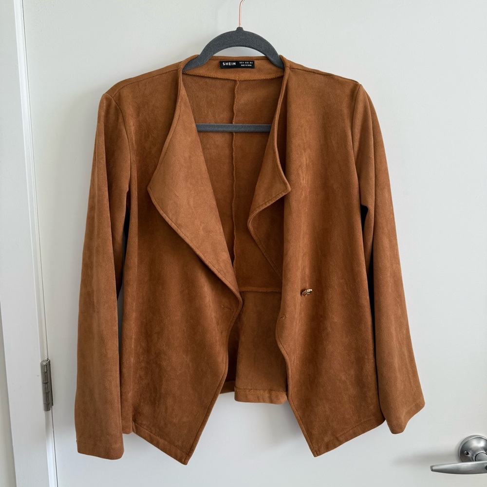 SHEIN Suede Waterfall Collar Single Button Coat